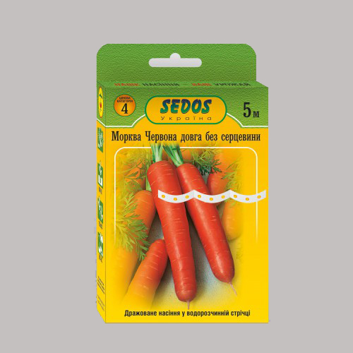 Морква Червона довга без серцевини на стрічці 5 м (250 насінин)